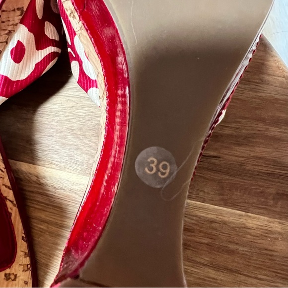 Marc by Marc Jacobs Red Floral Fabric Leather Cork Wedge Slide Sandals Size 39 - Picture 8 of 10
